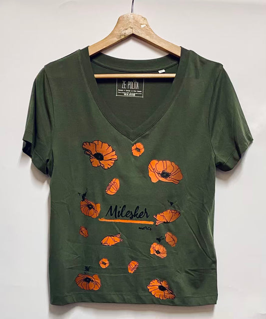 T-shirt femme col V - MILESKER/MERCI