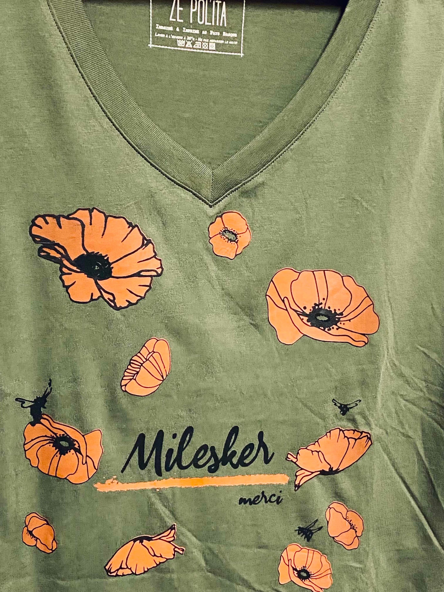 T-shirt femme col V - MILESKER/MERCI