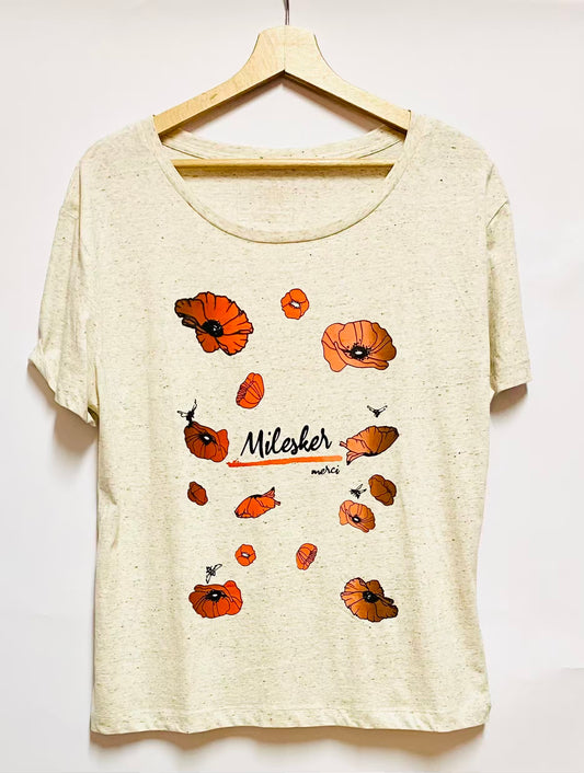 T-shirt femme col rond fluide - MILESKER/MERCI