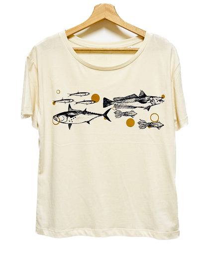 T-shirt femme col rond fluide - FRITURE DU JOUR BONJOUR