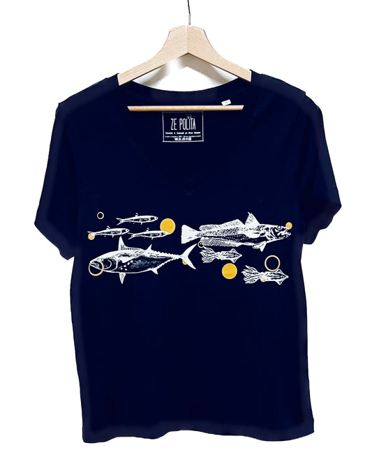 T-shirt femme col V - FRITURE DU JOUR BONJOUR