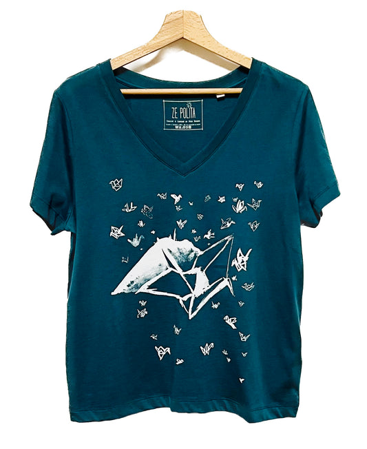 T-shirt femme col V - 1000 GRUES SUR LA RHUNE