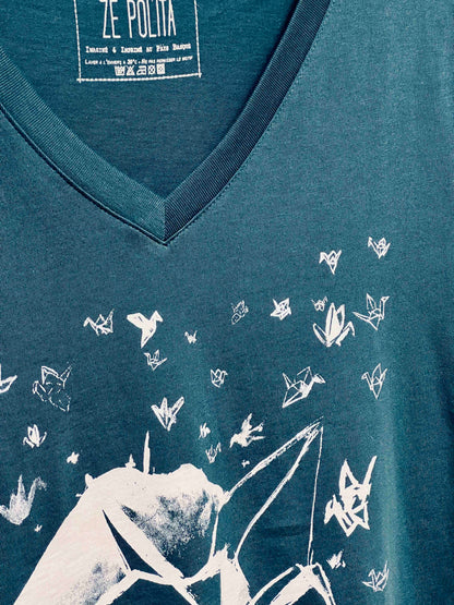T-shirt femme col V - 1000 GRUES SUR LA RHUNE